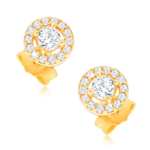 Zlaté napichovacie náušnice 14K s kruhovým osadením zirkónov