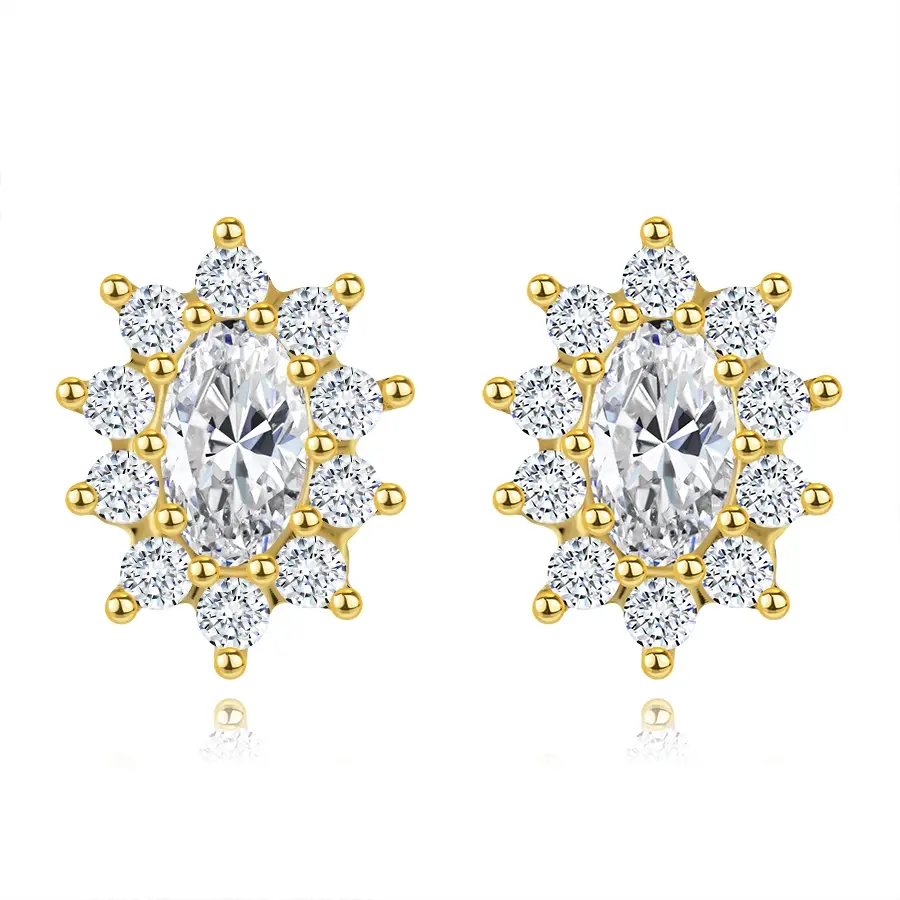 Zlaté náušnice 14K oválny dizajn so zirkónmi