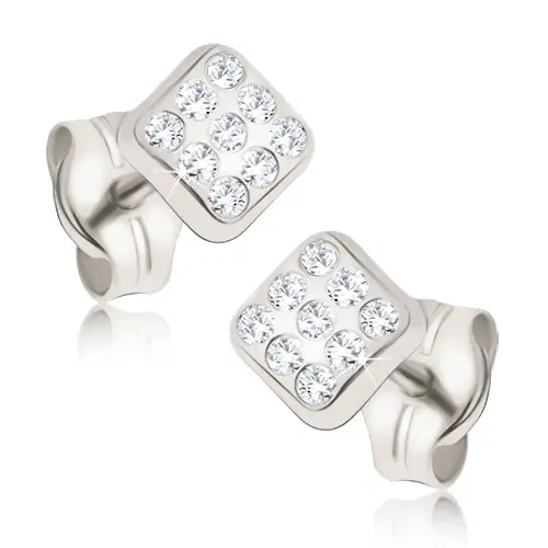 Zlaté náušnice 14K biele štvorce so zirkónmi