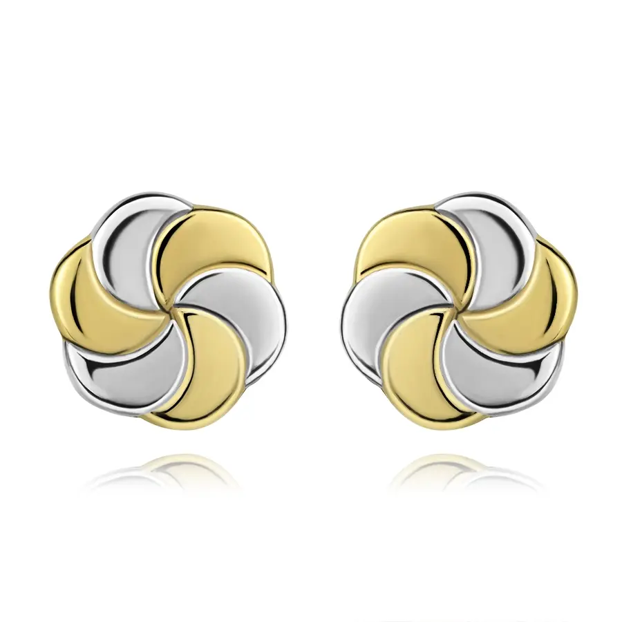 Zlaté náušnice 14K dvojfarebné s lesklým povrchom v tvare vrtuliek