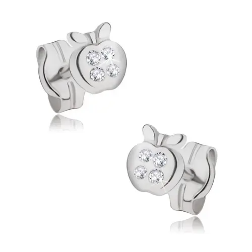 Zlaté náušnice 14K lesklé jablko so zirkónmi