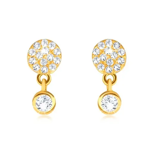 Zlaté náušnice 375 - menší a väčší kruh z čírych zirkónov