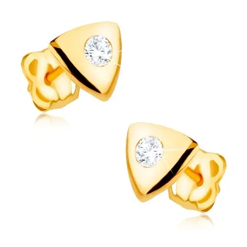 Zlaté náušnice 9K rovnostranný trojuholník so zirkónom