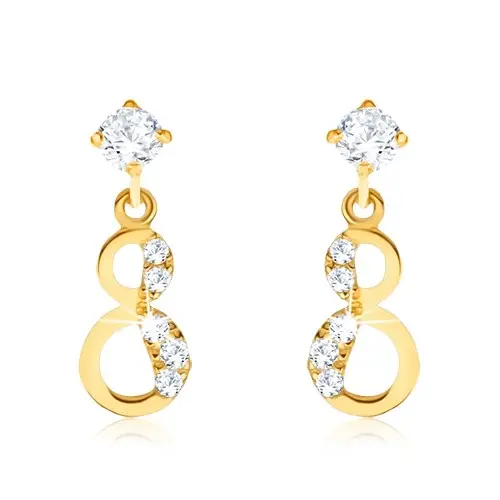 Zlaté náušnice 9K – visiaca osmička so zirkónmi