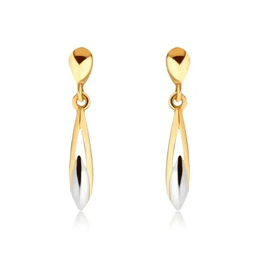 Zlaté náušnice 9K podlhovastá slza s výrezom