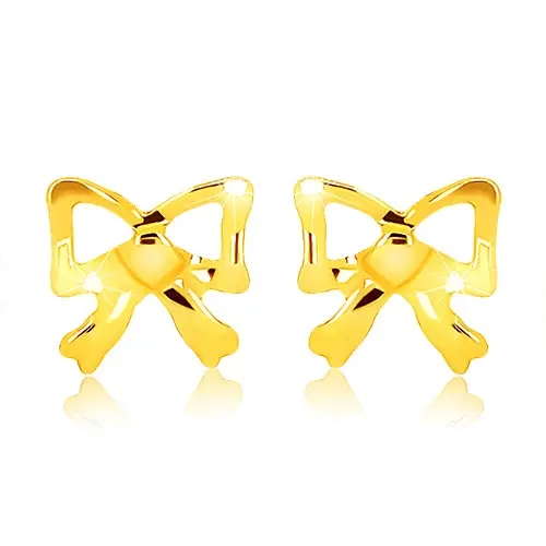 Zlaté puzetové náušnice 9K s vyrezávanou mašľou