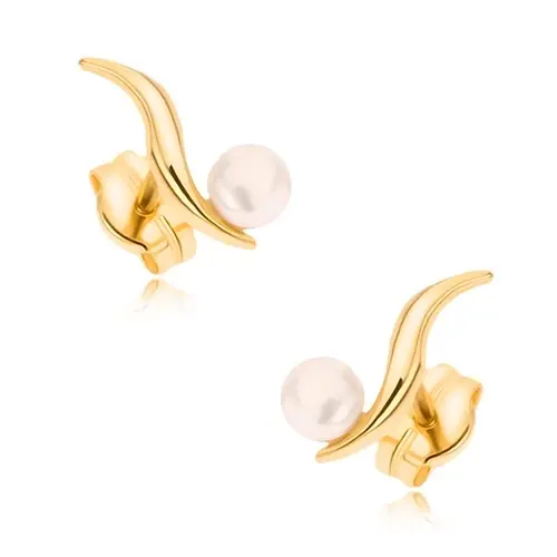 Zlaté 9K náušnice s vlnovkou a kultivovanou perlou