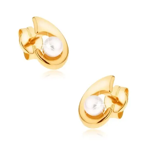 Zlaté 9K puzetové náušnice v tvare kvapky a kultivovanou perlou