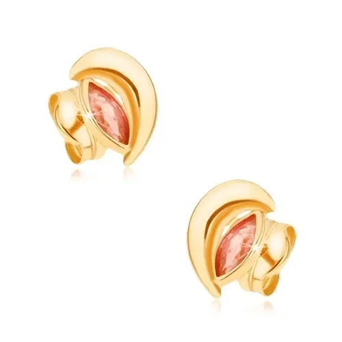 Zlaté 9K náušnice kosák mesiaca s prírodným rubínom