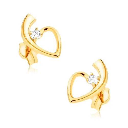 Zlaté 9K náušnice srdce so zirkónom a oblúkom