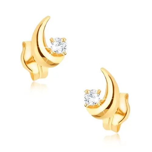 Zlaté 9K náušnice polmesiac s čírym zirkónom