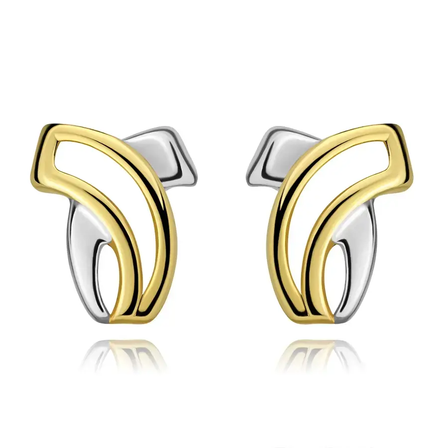 Zlaté 9K náušnice s prekríženými líniami v kombinovanom prevedení