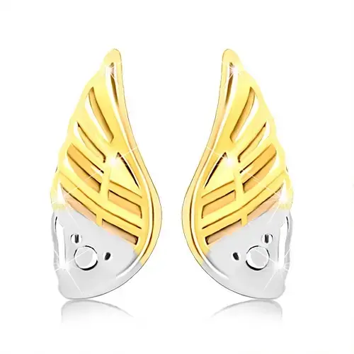 Zlaté 9K náušnice anjelské krídlo – kombinované zlato, gravírovaný vzor