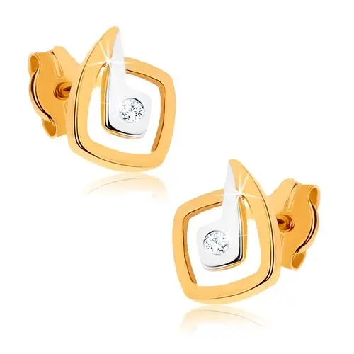 Zlaté náušnice 9K nepravidelné štvorce so zirkónom