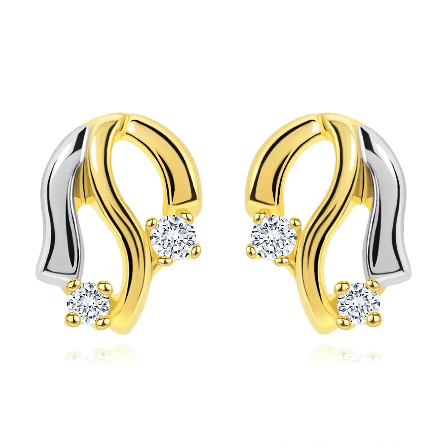 Zlaté 9K náušnice tulipán s vlnitými líniami a čírymi zirkónmi