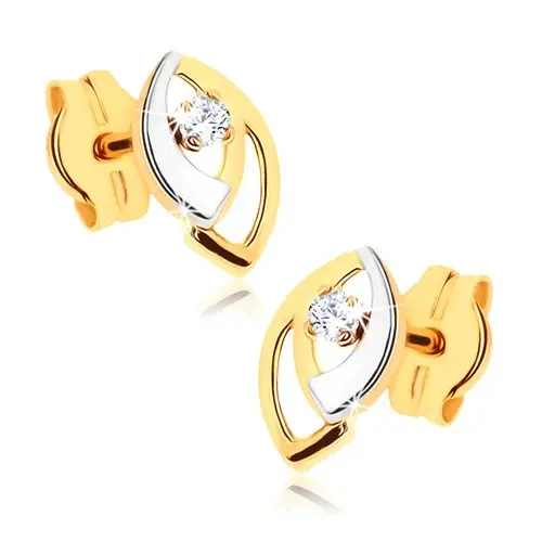 Zlaté náušnice 9K dvojfarebné obrysy zrnka so zirkónom