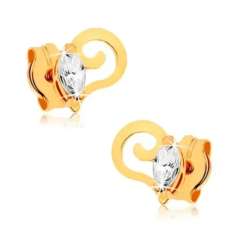 Zlaté náušnice 9K špirálová línia so zirkónovým zrnkom