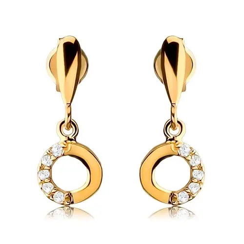 Zlaté náušnice 9K slza s visiacou obručou a zirkónmi
