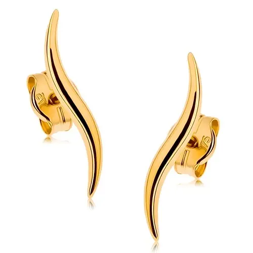 Zlaté náušnice 9K v tvare úzkej vlnky s lesklým povrchom