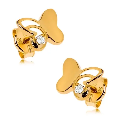 Zlaté náušnice 9K motýľ s čírym zirkónom