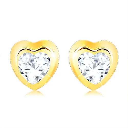 Zlaté náušnice 9K s čírym zirkónovým srdcom