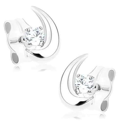 Zlaté náušnice z 9K bieleho zlata kosák mesiaca s čírym zirkónom