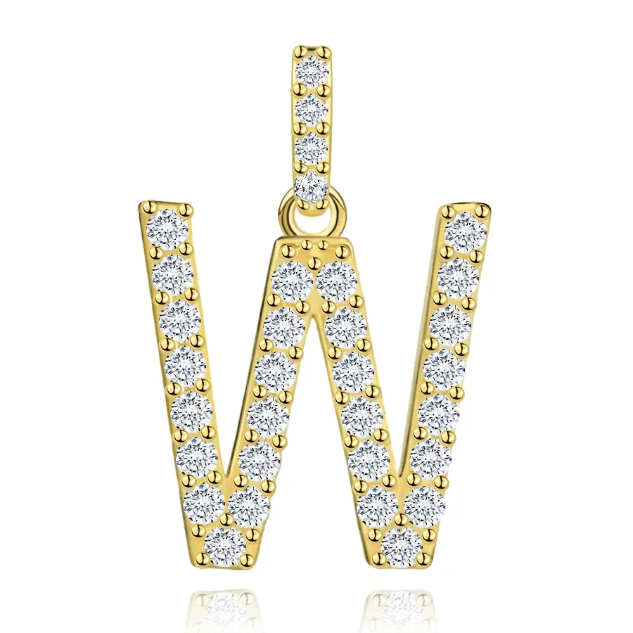 Prívesok z 9K žltého zlata s písmenom W a čírymi zirkónmi