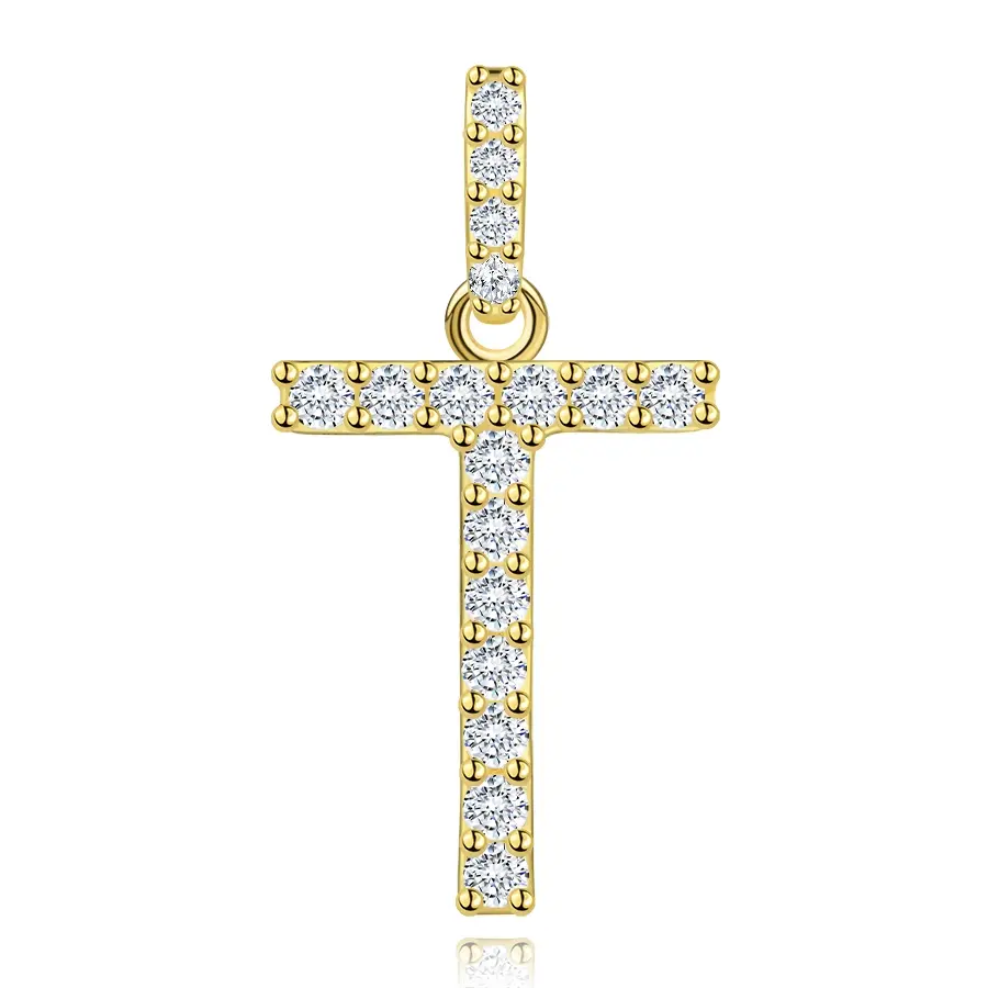 Prívesok z 9K žltého zlata v tvare písmena T so zirkónmi