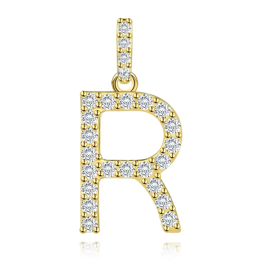 Prívesok z 9K žltého zlata s písmenom R a zirkónmi