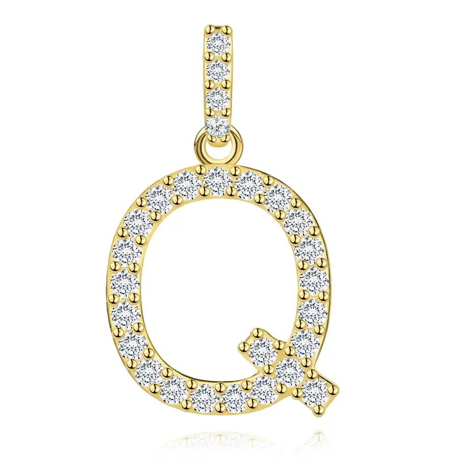Prívesok z 9K žltého zlata s písmenom Q a zirkónmi