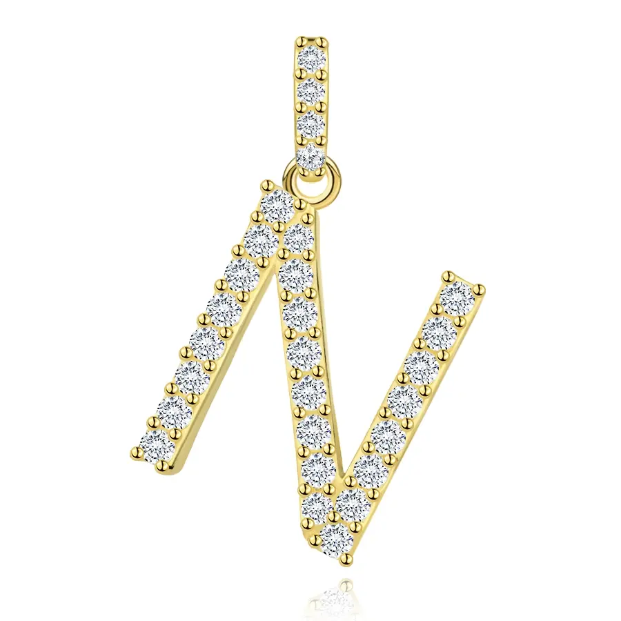 Prívesok z 9K žltého zlata s písmenom N a zirkónmi