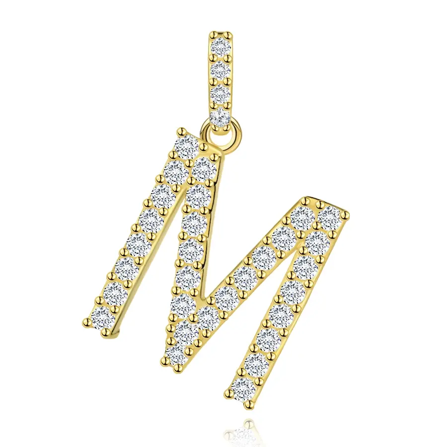 Prívesok z 9K žltého zlata s písmenom M a zirkónmi