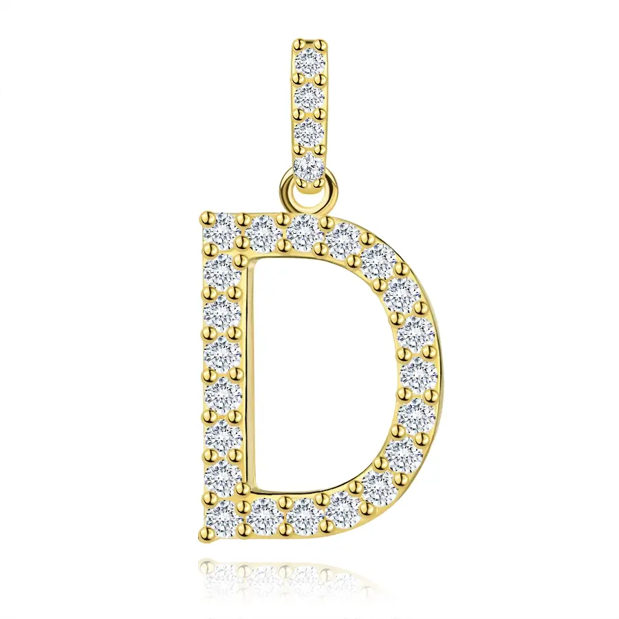Prívesok z 9K žltého zlata s písmenom D a zirkónmi