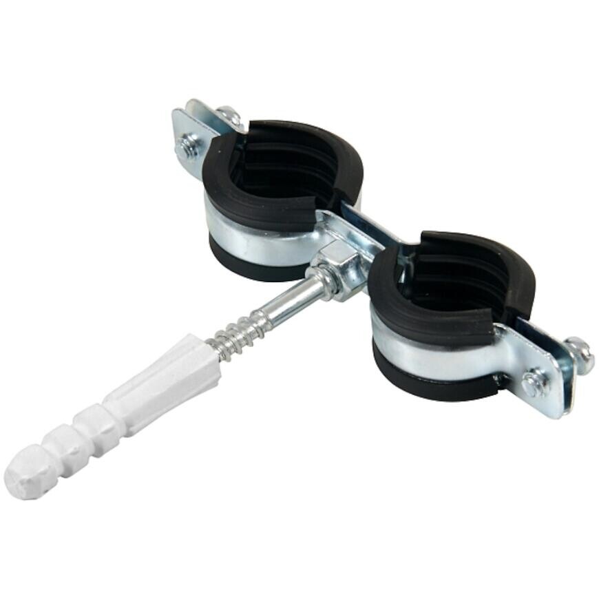 Dvojitá kovová objímka na rúry s hmoždinkou a tesnením 1\