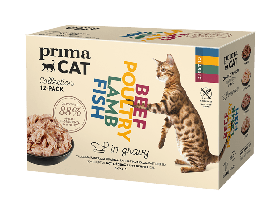 Výhodné balenie PrimaCat Classic v omáčke 24 x 85 g - klasická zmes (4 druhy)