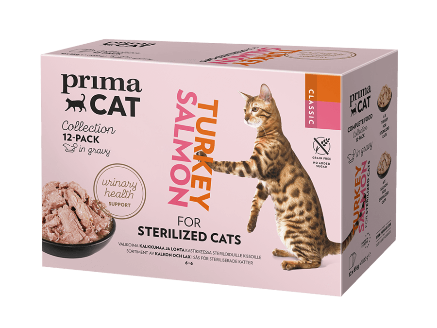 Výhodné balenie PrimaCat Classic v omáčke 24 x 85 g - sterilizovaná zmes (2 druhy)