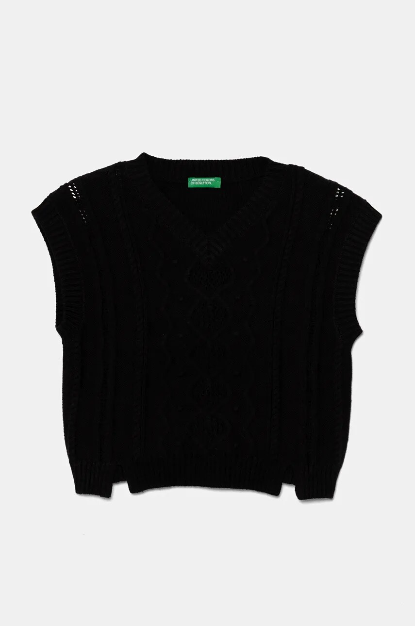 Detská vesta z vlnenej zmesi United Colors of Benetton čierna farba, tenký, 1WUAC400I