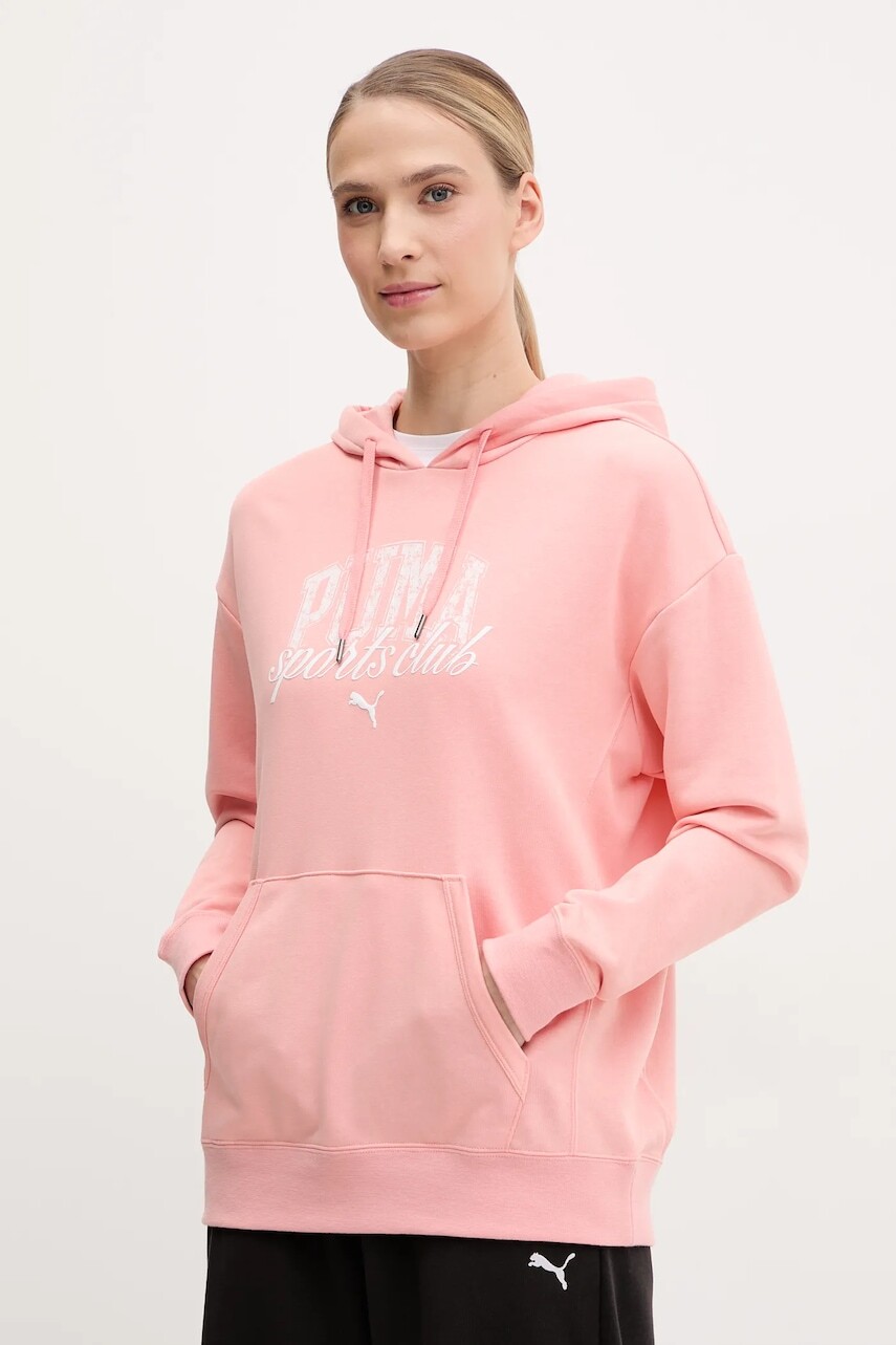 Mikina Puma dámska, ružová farba, s kapucňou, s potlačou, 685034
