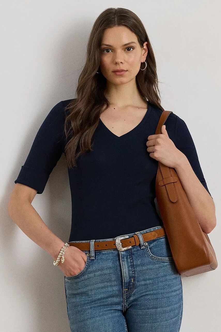 Bavlnené tričko Lauren Ralph Lauren dámske, biela farba, 200815843