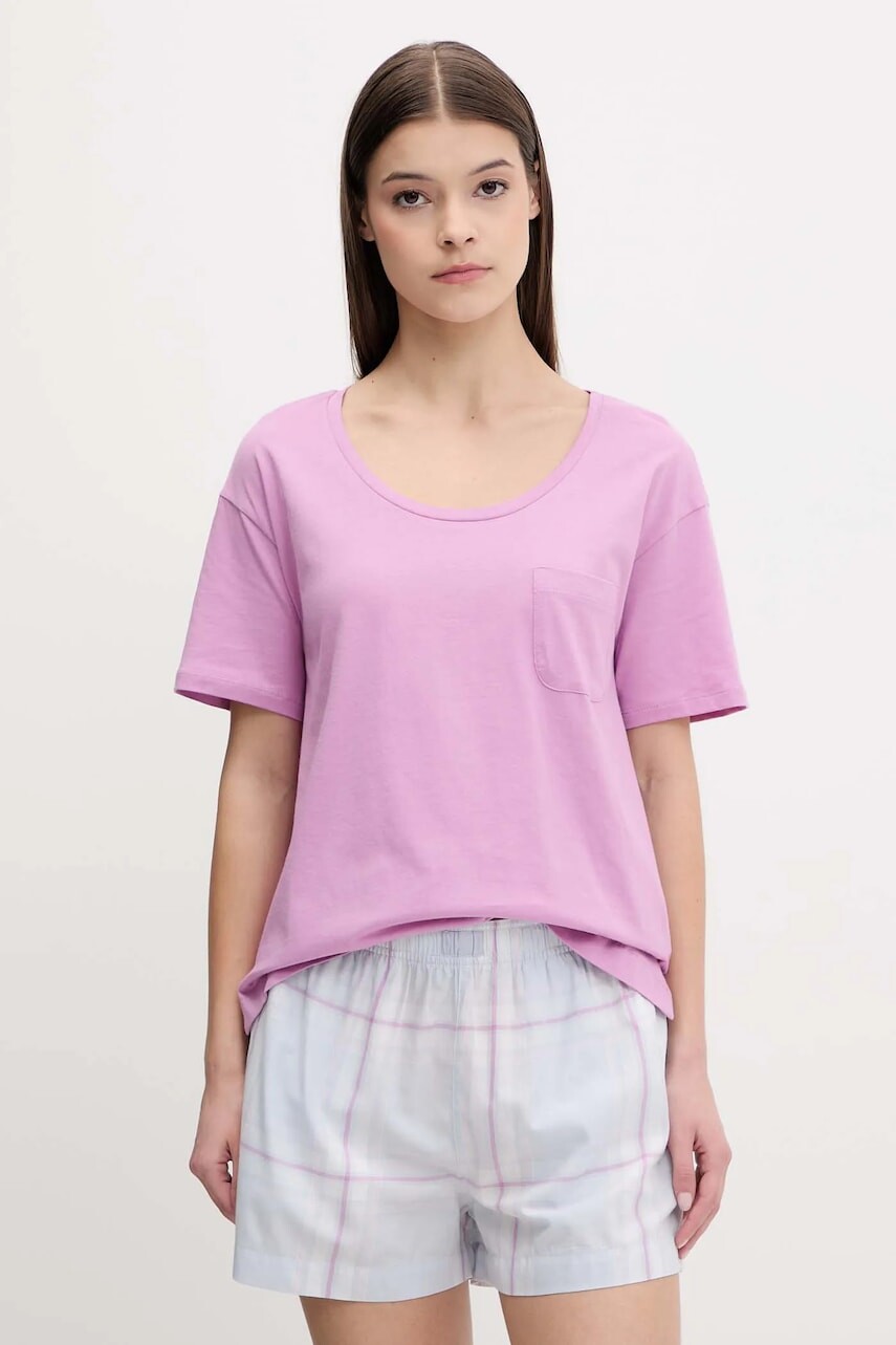 Bavlnené pyžamové tričko United Colors of Benetton fialová farba, bavlnené, 30963M07U