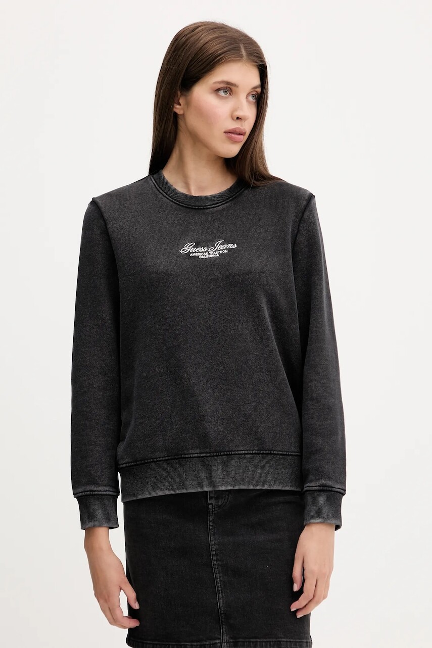 Bavlnená mikina Guess Jeans čierna farba, s nášivkou, W5YQ28 KCPR1