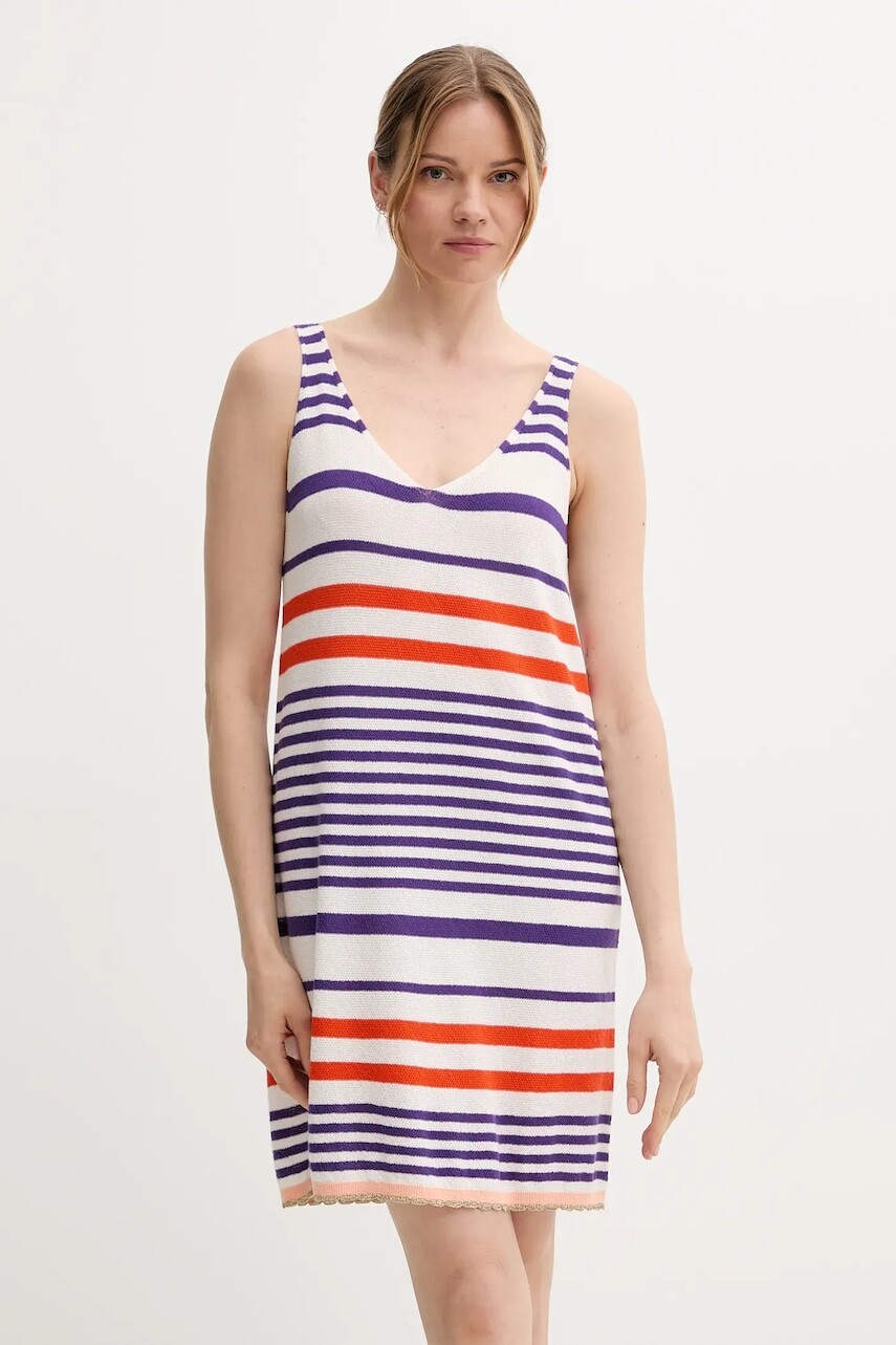 Bavlnené šaty United Colors of Benetton fialová farba, mini, rovný strih, 11945V006