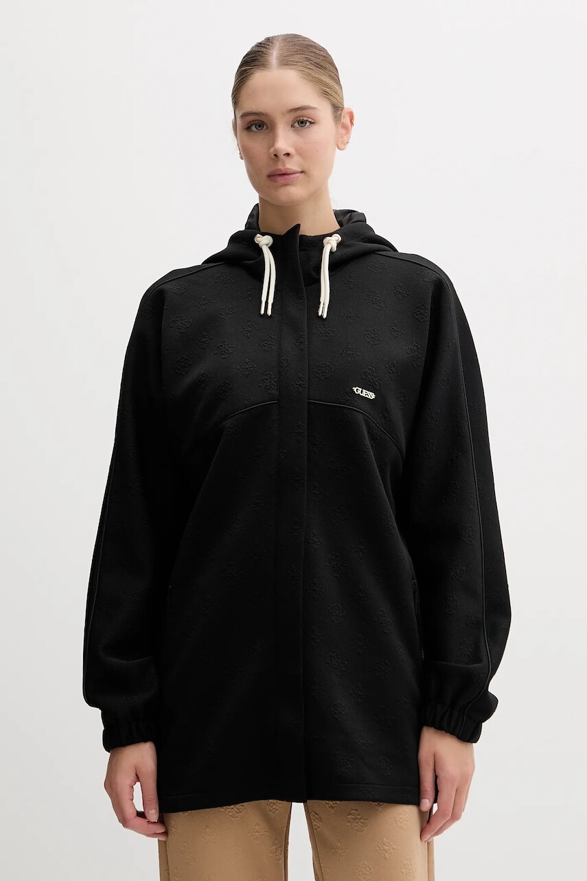 Bunda Guess PEONY čierna farba, prechodná, oversize, V5YQ05 KBSL2
