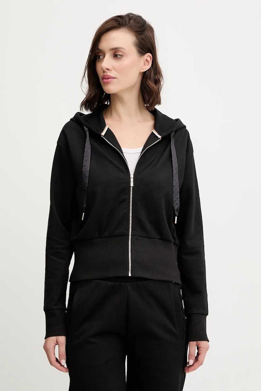 Mikina s kapucňou BOSS čierna farba, s kapucňou, jednofarebná, 50545635