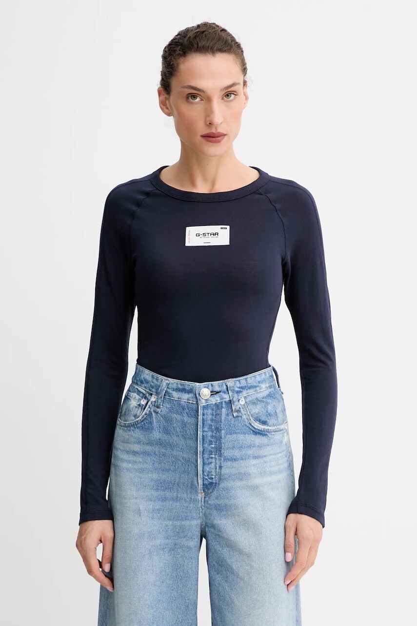 Bavlnené tričko s dlhým rukávom G-Star tmavomodrá farba, D27740.D961