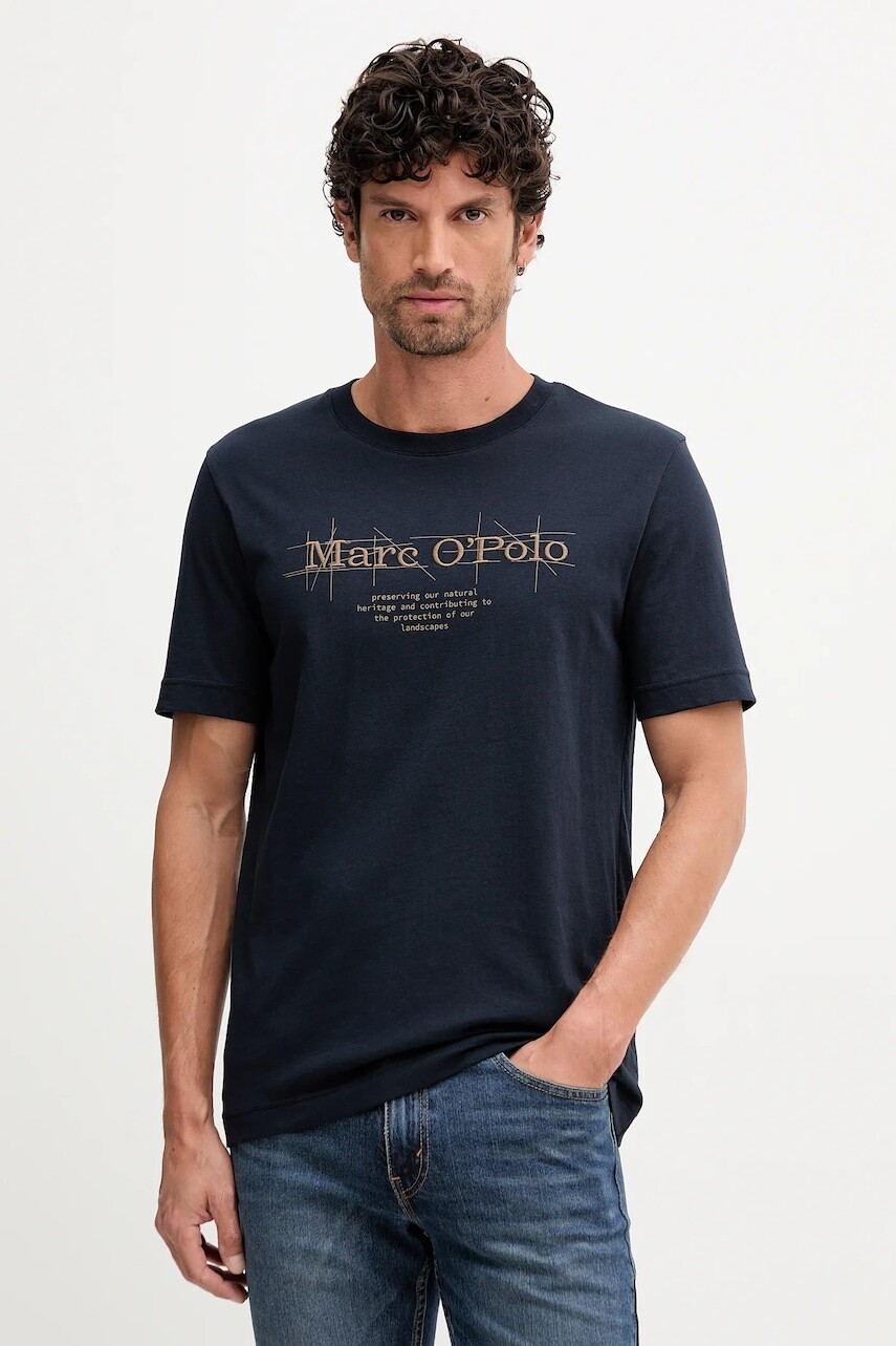 Bavlnené tričko Marc O'Polo pánske, tmavomodrá farba, s potlačou, 528230551196