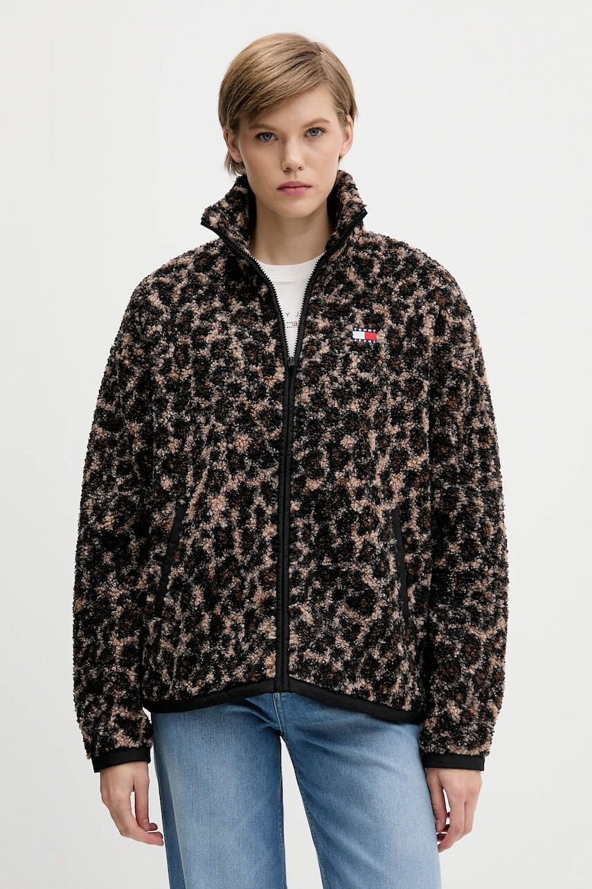 Fleecová mikina Tommy Jeans hnedá farba, jednofarebná, DW0DW21596