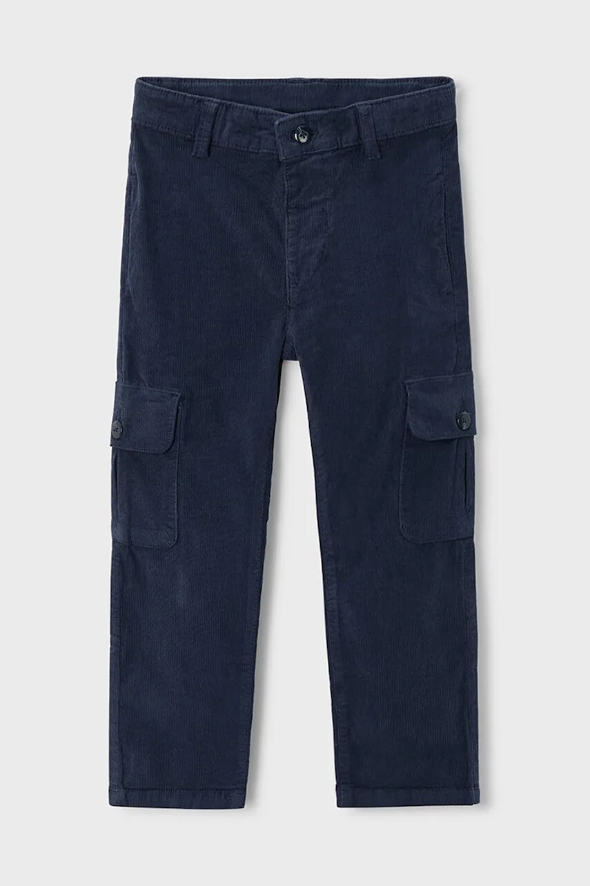 Detské menčestrové nohavice Mayoral cargo sztruks tmavomodrá farba, jednofarebné, 4564