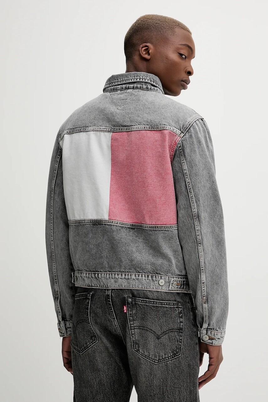 Rifľová bunda Tommy Jeans šedá farba, prechodná, DM0DM21964