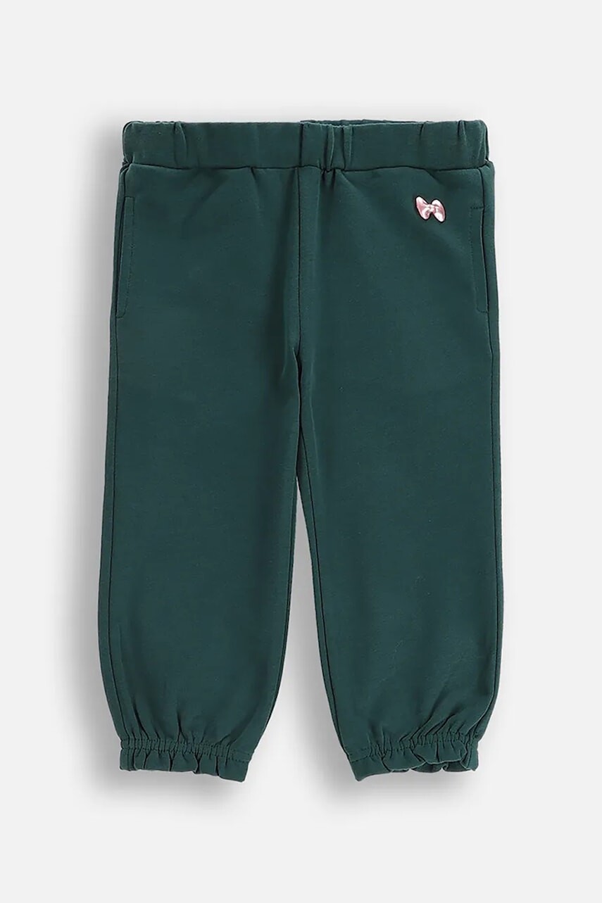 Detské bavlnené nohavice Coccodrillo zelená farba, jednofarebné, HAPPY PUPPY GIRL NEWBORN